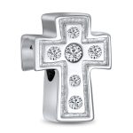 Simple Sparkling CZ Cross Charm Bead Communion Weddings Sterling Silver Bracelet