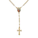Religious Prayer Rosario Beads Scared Heart of Jesus Cross Rosary Beads Necklace 18K Gold Plated