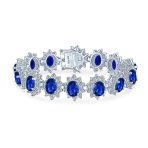 Crown Halo Oval CZ Tennis Statement Bracelet in Rhodium-Plated Brass