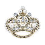 Vintage Bridal Crystal Leaf Flower Brooch Pin Simulated Pearl Silver Gold Tone