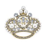 Vintage Bridal Crystal Leaf Flower Brooch Pin Simulated Pearl Silver Gold Tone