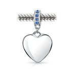 A-Z Monogram Blue Crystal Initial Dangle Heart Charm Bead - Image 61