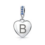 A-Z Monogram Blue Crystal Initial Dangle Heart Charm Bead - Image 2