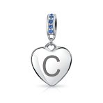 A-Z Monogram Blue Crystal Initial Dangle Heart Charm Bead - Image 3