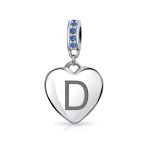 A-Z Monogram Blue Crystal Initial Dangle Heart Charm Bead - Image 4