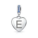 A-Z Monogram Blue Crystal Initial Dangle Heart Charm Bead - Image 5
