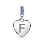 A-Z Monogram Blue Crystal Initial Dangle Heart Charm Bead - Image 6