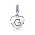 A-Z Monogram Blue Crystal Initial Dangle Heart Charm Bead - Image 7