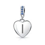A-Z Monogram Blue Crystal Initial Dangle Heart Charm Bead - Image 9