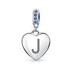 A-Z Monogram Blue Crystal Initial Dangle Heart Charm Bead - Image 10