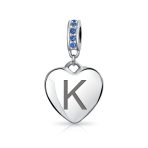 A-Z Monogram Blue Crystal Initial Dangle Heart Charm Bead - Image 11