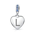 A-Z Monogram Blue Crystal Initial Dangle Heart Charm Bead - Image 12