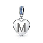 A-Z Monogram Blue Crystal Initial Dangle Heart Charm Bead - Image 13