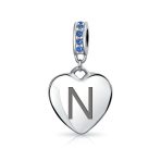 A-Z Monogram Blue Crystal Initial Dangle Heart Charm Bead - Image 14