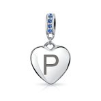 A-Z Monogram Blue Crystal Initial Dangle Heart Charm Bead - Image 16