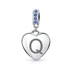 A-Z Monogram Blue Crystal Initial Dangle Heart Charm Bead - Image 17