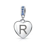 A-Z Monogram Blue Crystal Initial Dangle Heart Charm Bead - Image 18