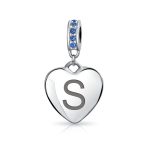 A-Z Monogram Blue Crystal Initial Dangle Heart Charm Bead - Image 26
