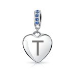 A-Z Monogram Blue Crystal Initial Dangle Heart Charm Bead - Image 19
