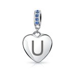 A-Z Monogram Blue Crystal Initial Dangle Heart Charm Bead - Image 20