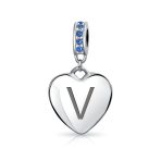 A-Z Monogram Blue Crystal Initial Dangle Heart Charm Bead - Image 21