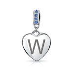 A-Z Monogram Blue Crystal Initial Dangle Heart Charm Bead - Image 22