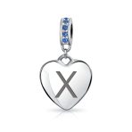 A-Z Monogram Blue Crystal Initial Dangle Heart Charm Bead - Image 23