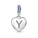 A-Z Monogram Blue Crystal Initial Dangle Heart Charm Bead - Image 24