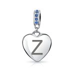 A-Z Monogram Blue Crystal Initial Dangle Heart Charm Bead - Image 25