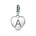 A-Z Monogram Green Crystal Initial Heart Dangle Bead Charm