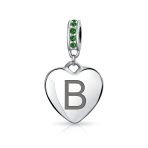 A-Z Monogram Green Crystal Initial Heart Dangle Bead Charm - Image 2