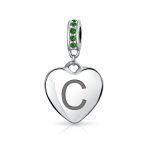 A-Z Monogram Green Crystal Initial Heart Dangle Bead Charm - Image 3
