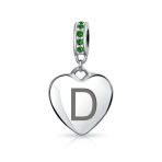A-Z Monogram Green Crystal Initial Heart Dangle Bead Charm - Image 4