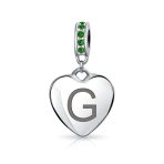 A-Z Monogram Green Crystal Initial Heart Dangle Bead Charm - Image 6