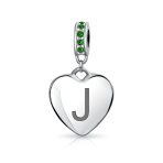 A-Z Monogram Green Crystal Initial Heart Dangle Bead Charm - Image 9