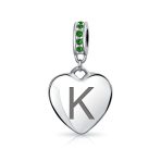 A-Z Monogram Green Crystal Initial Heart Dangle Bead Charm - Image 10