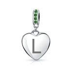 A-Z Monogram Green Crystal Initial Heart Dangle Bead Charm - Image 11
