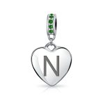 A-Z Monogram Green Crystal Initial Heart Dangle Bead Charm - Image 13