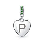 A-Z Monogram Green Crystal Initial Heart Dangle Bead Charm - Image 15