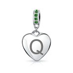 A-Z Monogram Green Crystal Initial Heart Dangle Bead Charm - Image 16