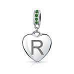 A-Z Monogram Green Crystal Initial Heart Dangle Bead Charm - Image 17