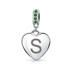 A-Z Monogram Green Crystal Initial Heart Dangle Bead Charm - Image 25