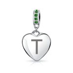 A-Z Monogram Green Crystal Initial Heart Dangle Bead Charm - Image 18