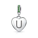 A-Z Monogram Green Crystal Initial Heart Dangle Bead Charm - Image 19