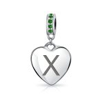 A-Z Monogram Green Crystal Initial Heart Dangle Bead Charm - Image 22