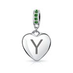 A-Z Monogram Green Crystal Initial Heart Dangle Bead Charm - Image 23
