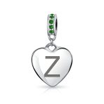 A-Z Monogram Green Crystal Initial Heart Dangle Bead Charm - Image 24