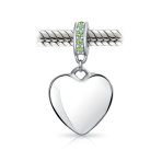 Initial Alphabet Bead Charm Light Green Crystal Heart Sterling Silver Bracelet - Image 61
