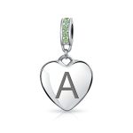 Initial Alphabet Bead Charm Light Green Crystal Heart Sterling Silver Bracelet