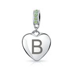 Initial Alphabet Bead Charm Light Green Crystal Heart Sterling Silver Bracelet - Image 2